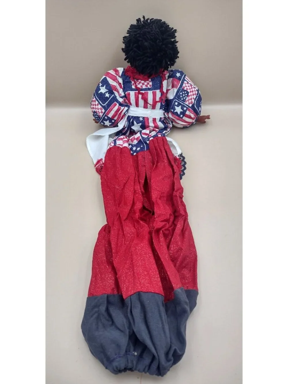 Vintage Handmade Black Folk Art Patriotic Rag Doll American Flag Dress